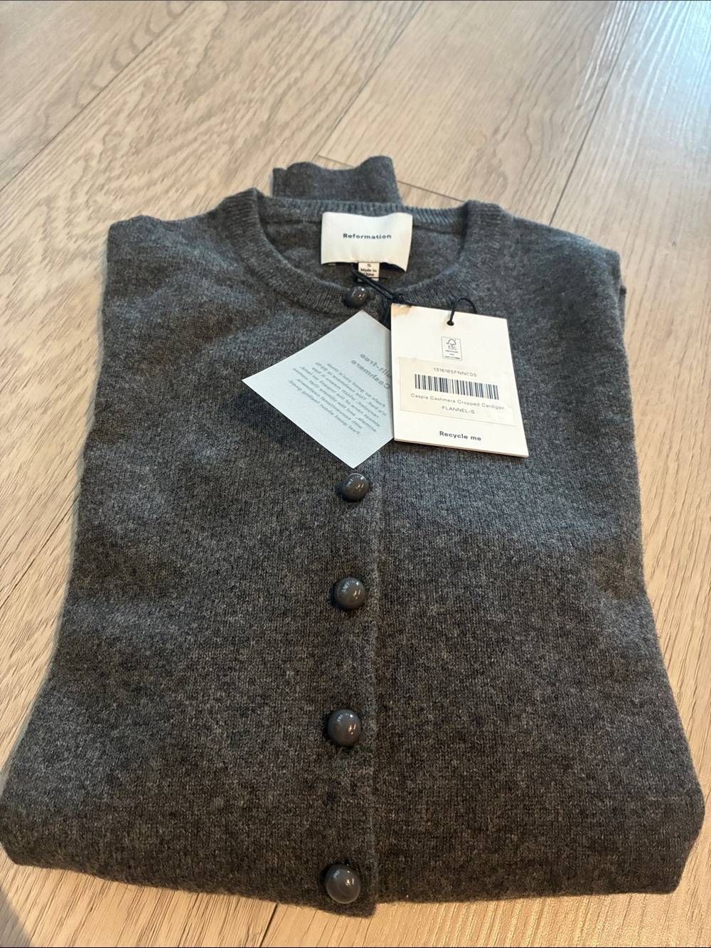 Brand New Reformation Caspia Cashmere Cropped Cardigan Flannel
